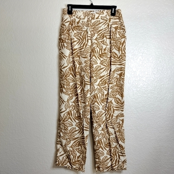house of harlow 1960 linen blend leaves print pants sz 8 - Picture 1 of 9